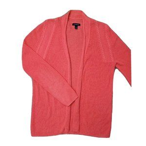 Lands' End Women's L (14-16) Coral Cable Knit Sweater Open Front Cardigan LS